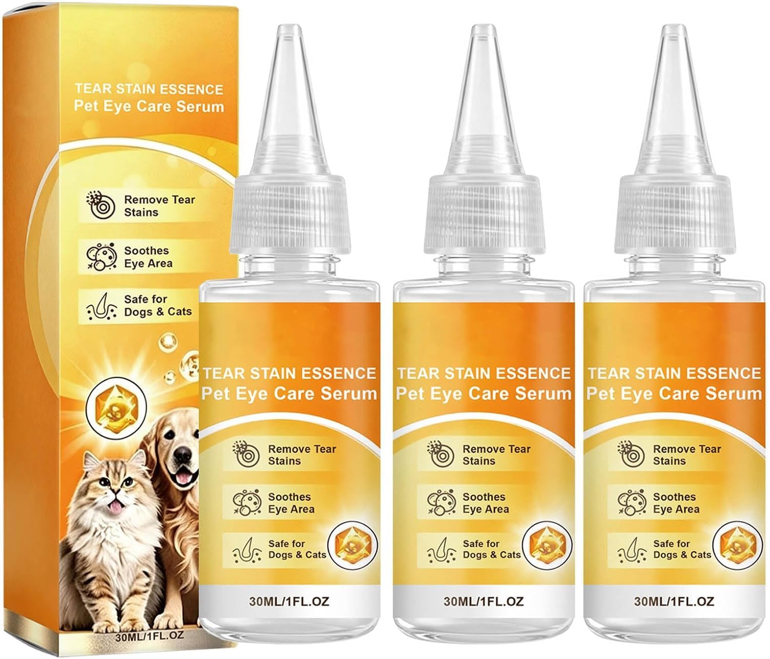 Gentle Pet Eye Care Serum for Dogs & Cats, Pet Tear Stain Remover Serum，3Pc