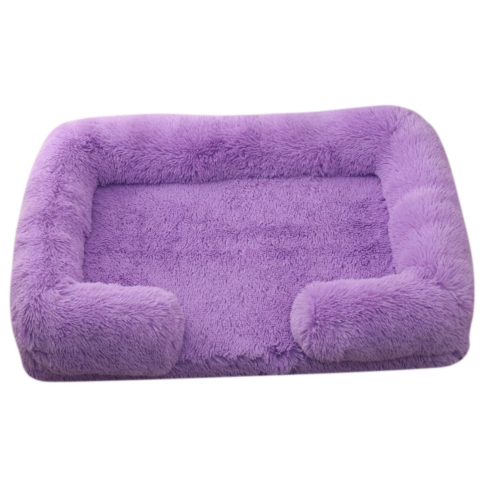 Mateju Plush Pet Bed Rectangle, Fluffy Pet Cushion Thick Warm Soft Plush Dog Cat Bed for Indoor Calming Puppy Kitten Petbed with Non Slip Bottom, Removable Washable (Purple,M 57x45cm) — image 1