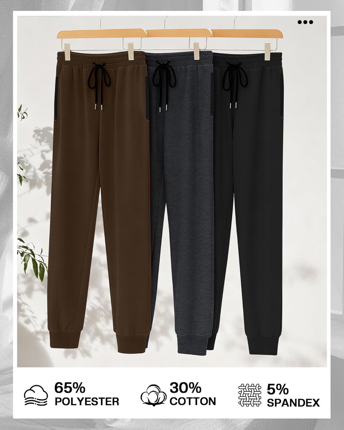 August Alley 3 Pack Men's Joggers Zipper Sweatpants, Athletic Loose Fit Pants Drawstring for Gym Running Soccer with Pockets