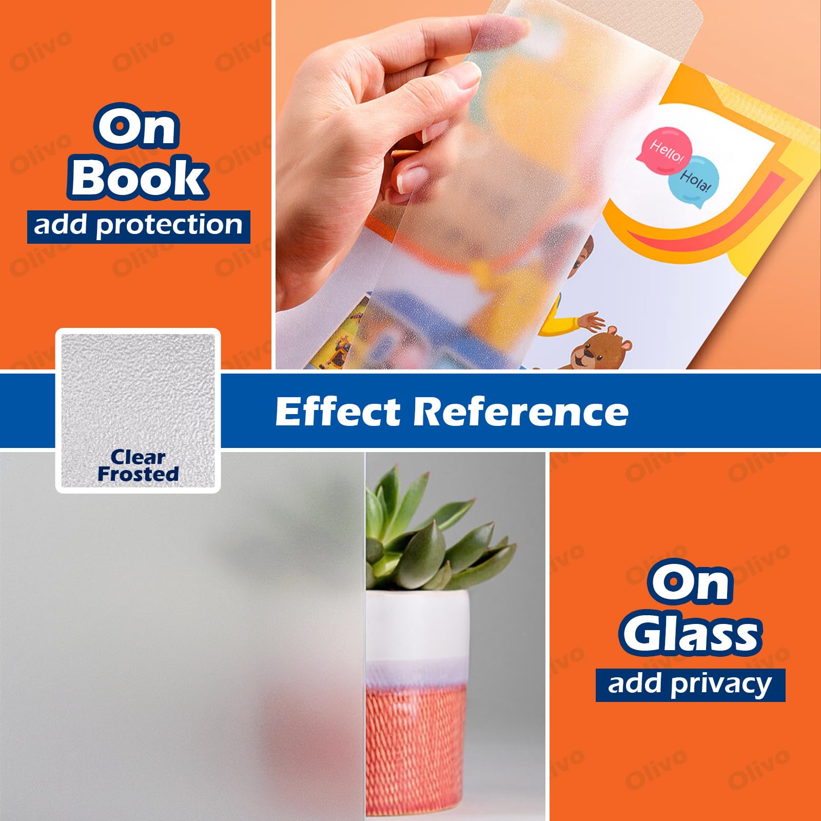 Rouleau de papier contact transparent pour livres, travaux manuels, film de protection en plastique transparent, 44,5 cm x 3 m (transparent givré)