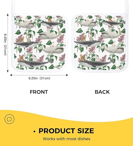 Miniatura 3 de Soportes para ollas para cocina, Ocean World, resistentes al calor, almohadillas calientes para horno, ballena en estanque de loto, almohadillas