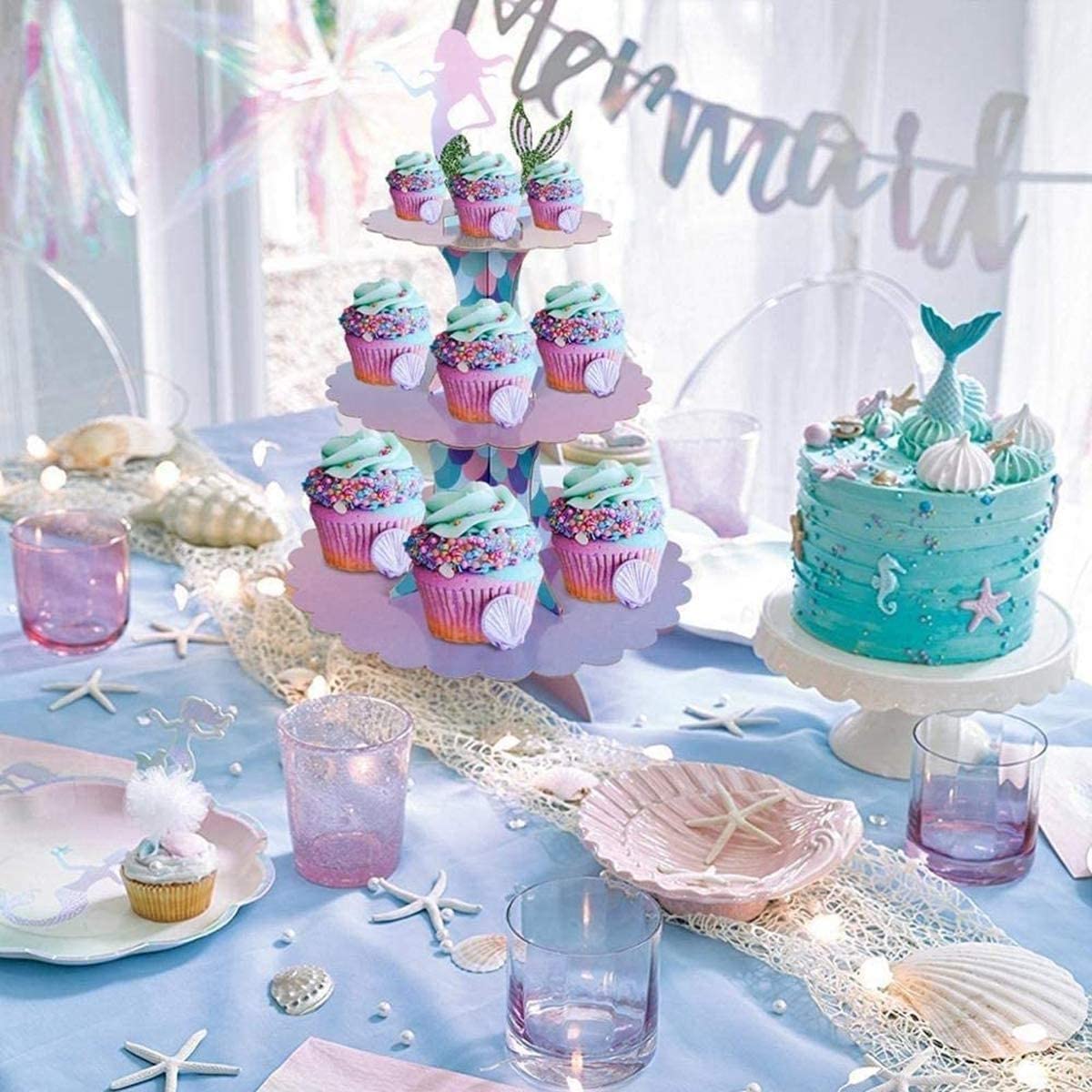 Soporte Para Magdalenas De 3 Pisos – Elegante Porta Postres Morado Y Blanco Para Bodas Y Cumpleaños