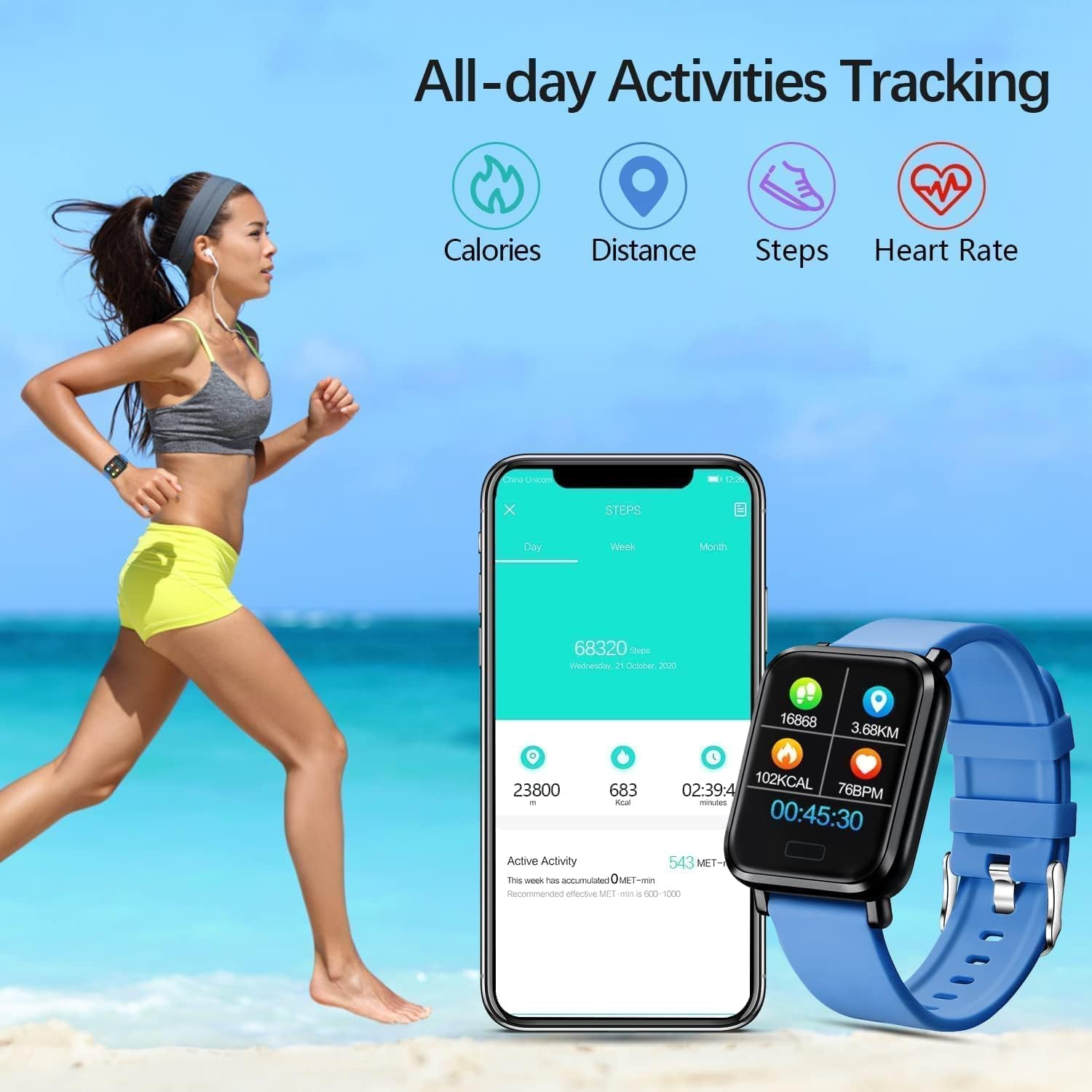 Tipmant Smartwatch, Smartwatch Uomo Donna Impermeabil IP68, Orologio Smartwatch Uomo Donna con Contapassi SpO2 Sonno Cardiofrequenzimetro da Polso, Orologio Fitness Uomo Smart Watch per Android iOS