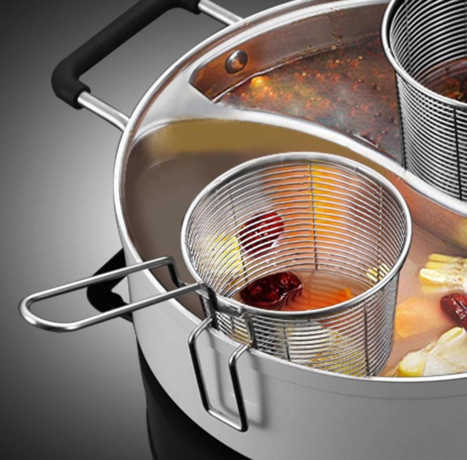 Cestello Per Pasta Separati in Acciaio Inox, CAASFOOY Cuoci Pasta a Scomparti Con Divisori, Colino a Maglia Fine, Per Pentola CaldaIdeale Per Scolare Pasta E Verdure