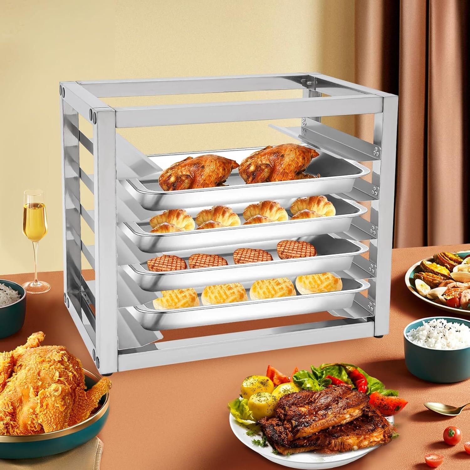 Genérico De Velocidad Para Panadería, Carrito De Bandejas De Alimentos, Carro Bandejero, Bandejas No Incluidas, 5/6 Niveles, 4 Ruedas, Para Hornear Comerciales Y Panaderos(6 tier)