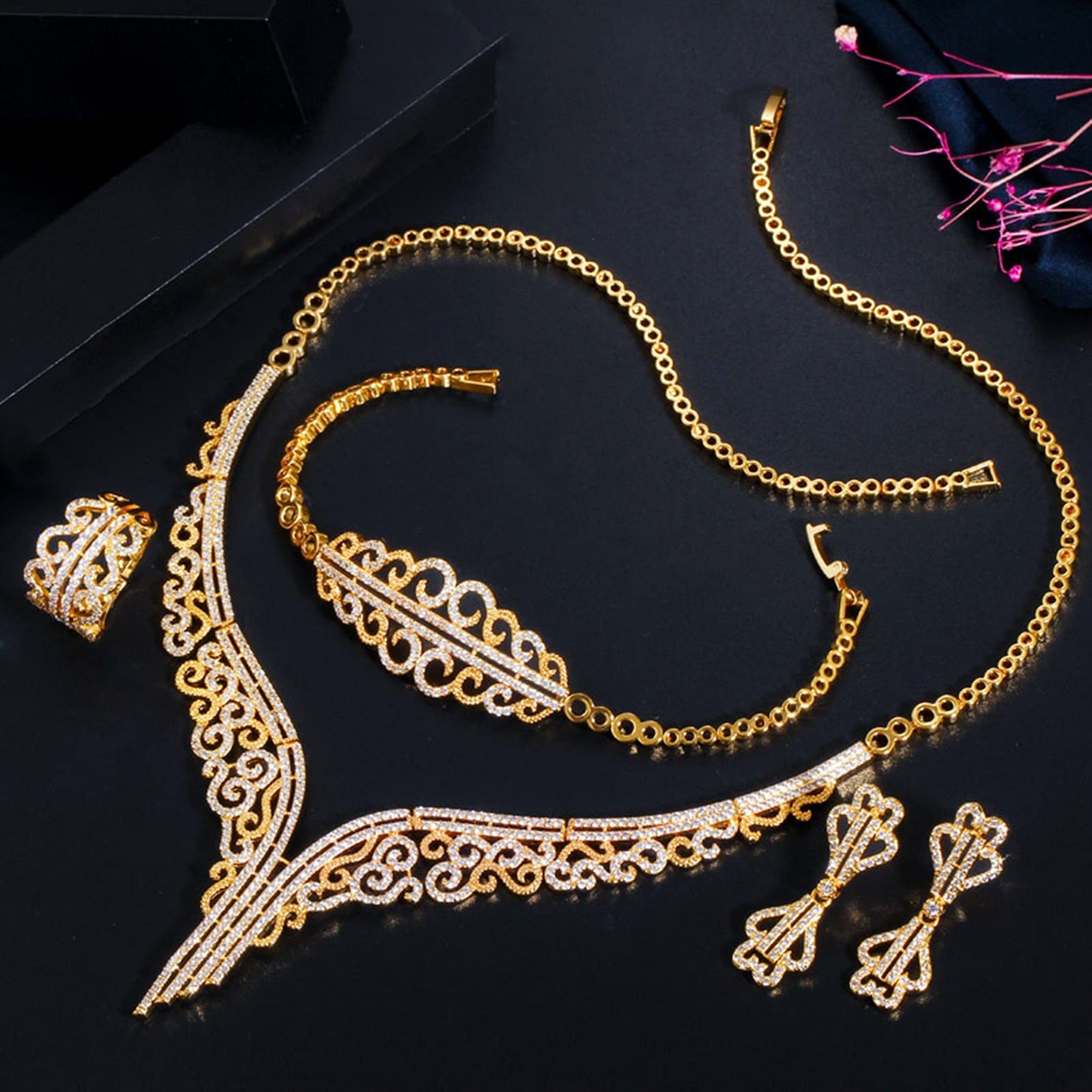 Schmuck, 4-teilig, Elegantes Zirkonia-Hochzeits-Brautschmuck-Set, Kostümzubehör