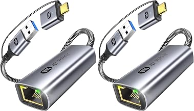 WARRKY USB Ethernet Adapter, 1Gbps, 2-in-1 USB 3.0 and USB-C to RJ45 Network LAN Adapter, Compatible with MacBook Pro, iPad Pro, iPhone 15, Surface, XPS, Windows, Linux (Pack of 2)