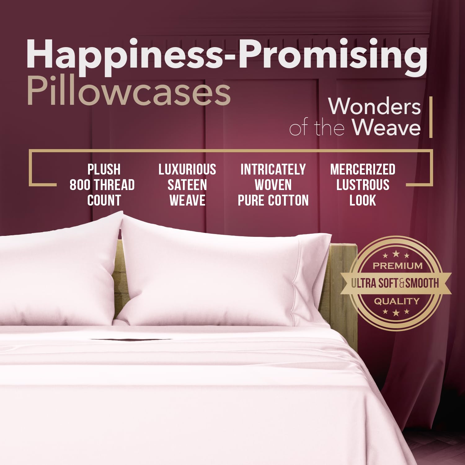 Haus Juego De 2 Fundas Para Almohadas 300 Hilos 100% Algodón