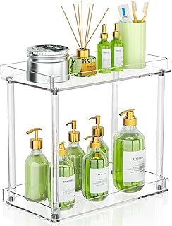 Acrylic Bathroom Counter Organizer, Clear Bathroom Countertop Organizer, 2-Tier Tray Vanity Counter Organizer Shelf, Home Storage Holder for Makeup Cosmetics Perfume Organizer
