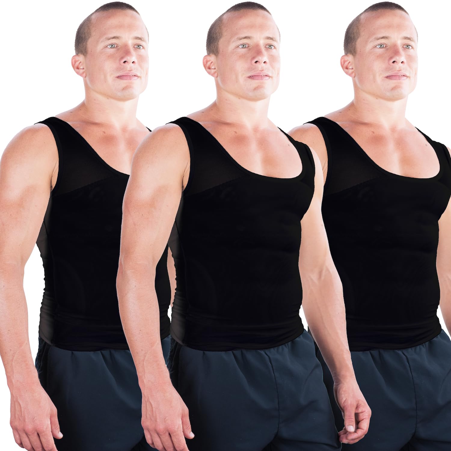 Esteem Apparel 3-Pack Original Men's Compression Shirt to Hide Gynecomastia Moobs Abs Chest Stomach Slimming Shapewear