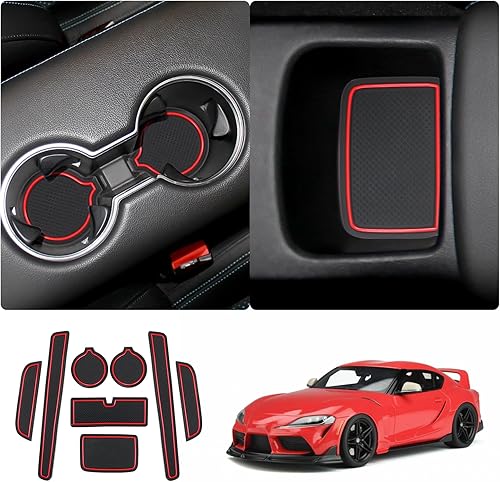 Toyoat Supra GR 2020-2025 - Forros para consola central, alfombrillas para portavasos y tapetes, antideslizantes, centro de cambio de consola Supra