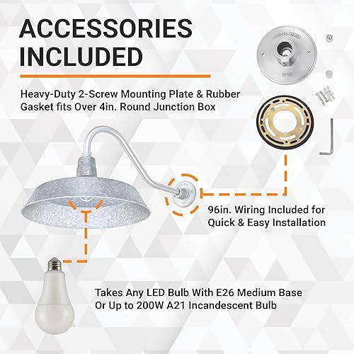 Miniatura 3 de 17 pulgadas. RLM Warehouse - Pantalla con brazo de cuello de cisne y bombilla Led A19 5000K de 9W