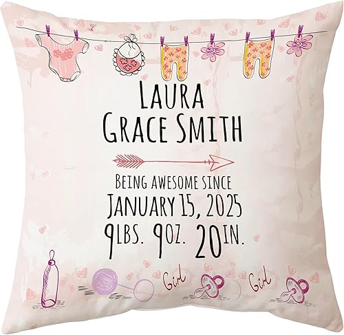 Hyturtle Almohada personalizada con anuncio de nacimiento para niñas (inserto incluido) Regalos - Almohada de guardería - Regalo de bebé - Almohada