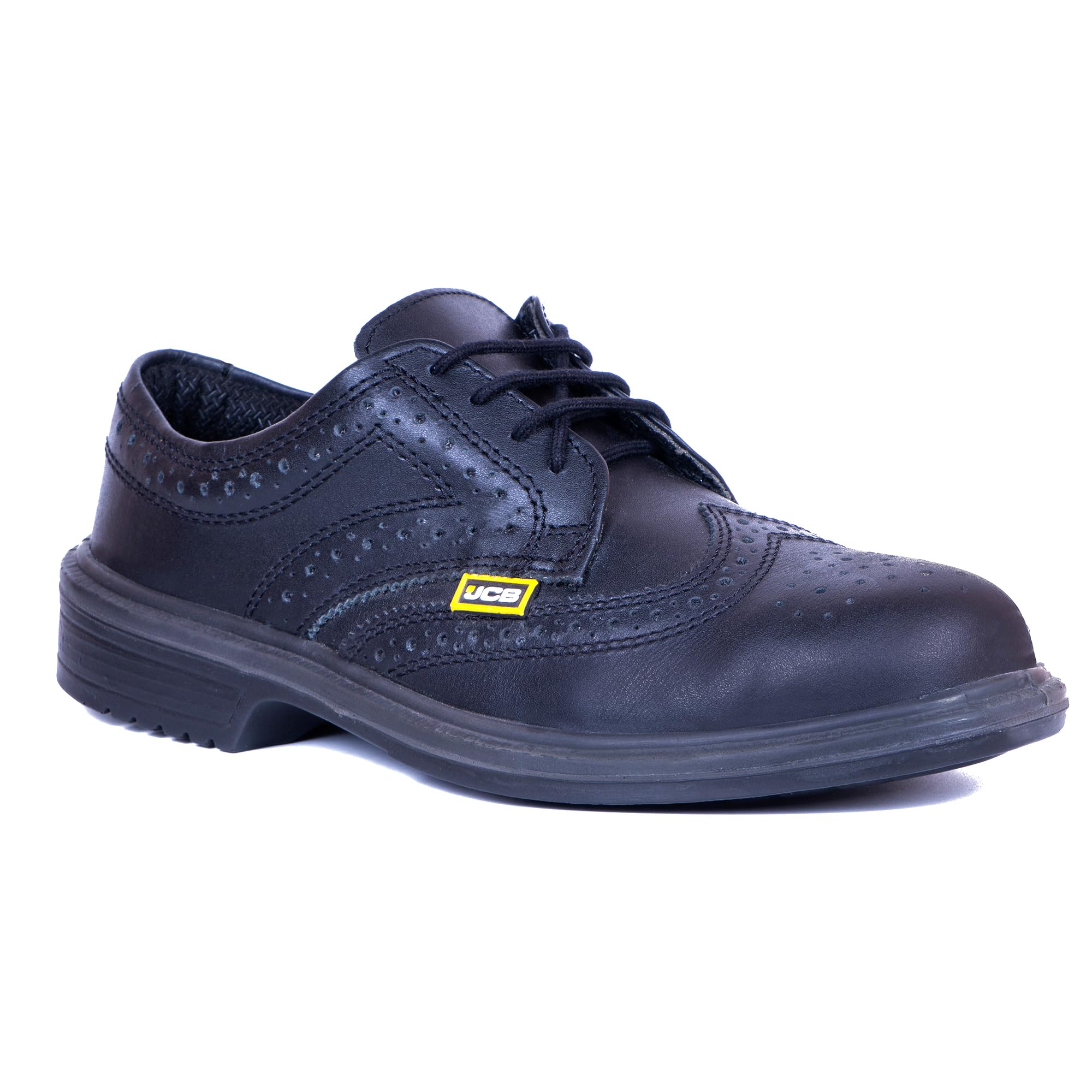 Exec Brogue Light Weight Safety Shoes for Man | Genuine Leather Formal Executive Brogue | Steel Toe Cap | SRC Antislip | Double Density, Antistatic & Abrasion Resistance | Black | Size 6-10 UK