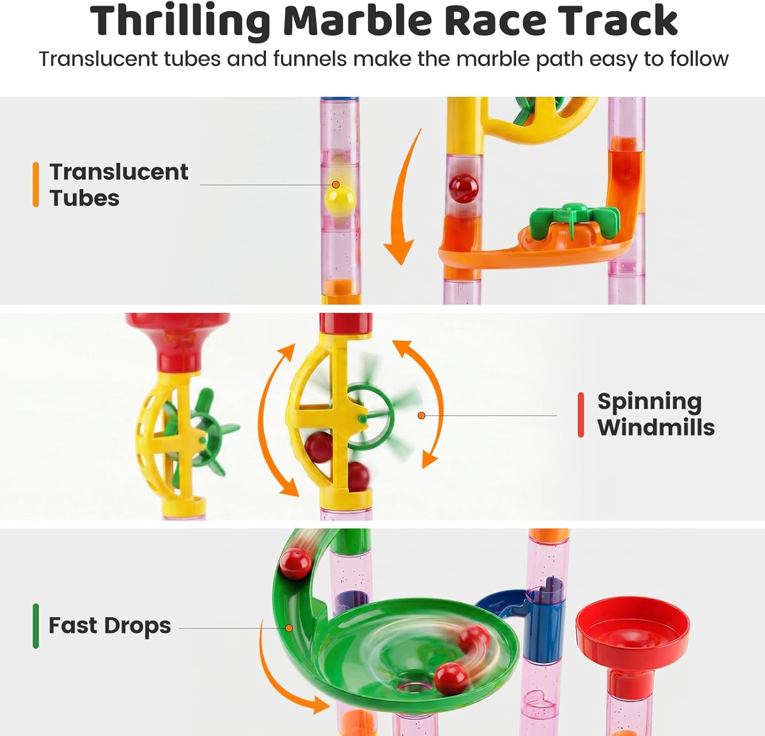 LovesTown Marble Run Toys, 133PCS Marble Maze Game for Kid, Construction Building Blocks Toys with Marbles, for Kids and Parent-Child Games, Classroom Valentines Exchange Gifts, Birthday Gift for Kids