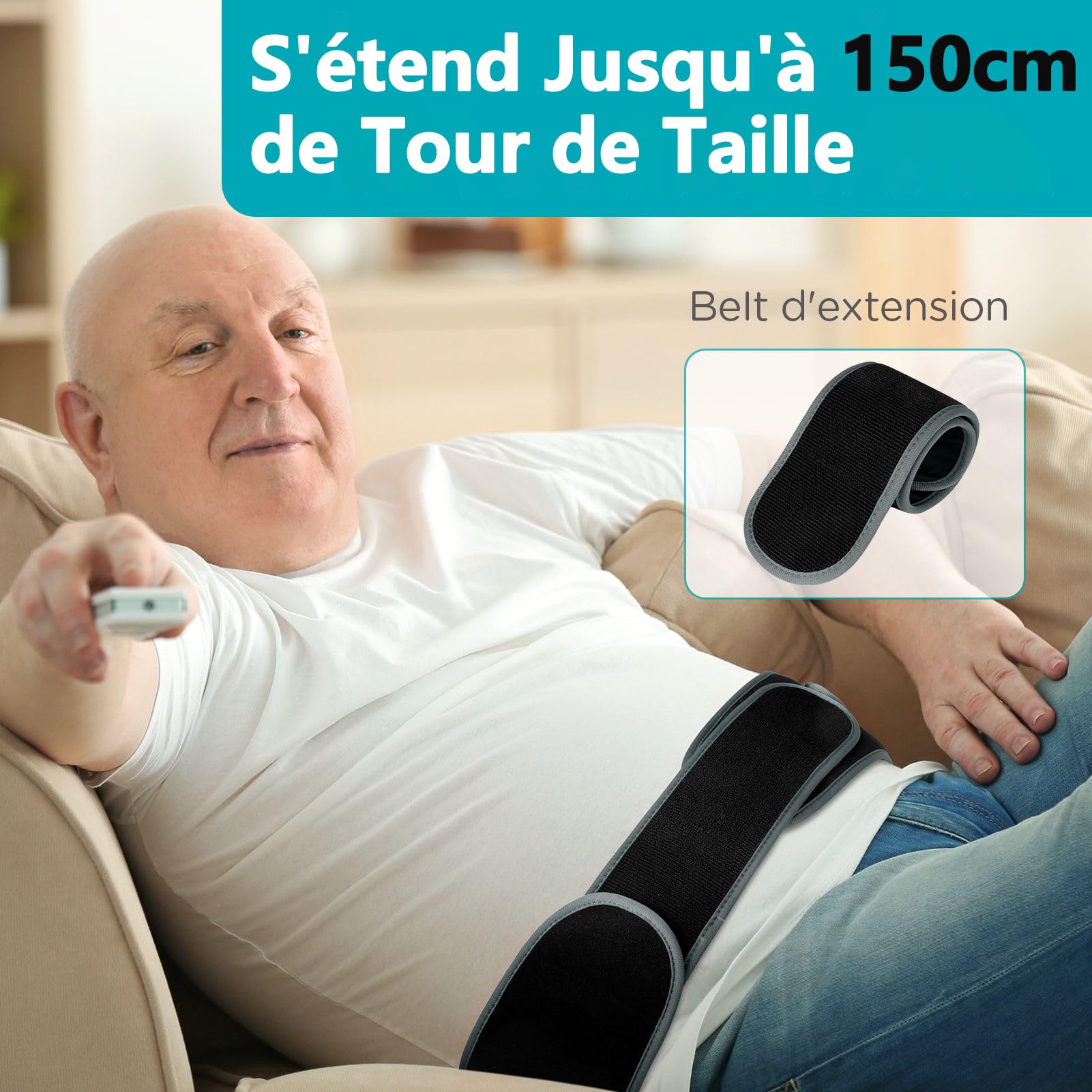 Comfytemp Ceinture Lombaire Chauffante,150x20cm Coussin Chauffant Pour La Taille Sans Fil avec 3 Modes De Massage et 3 Niveaux de Température, Ceinture Massage pour Détendre les Lombaires, Abdominales