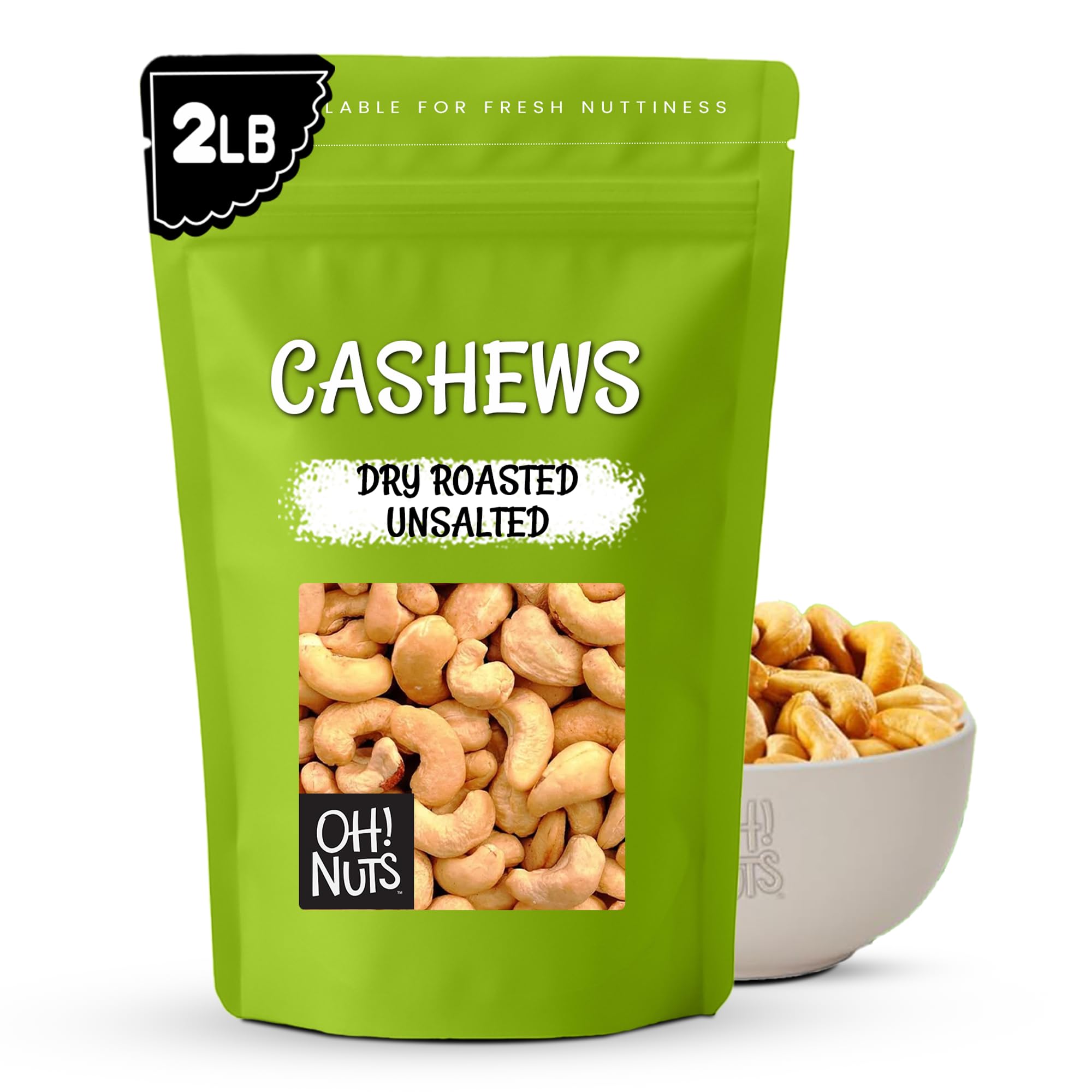 Cashews Roasted Unsalted - 2 lb - Dry Roasted Unsalted Cashews - Packed in New York Zip-Seal Bag for Exceptional Freshness
