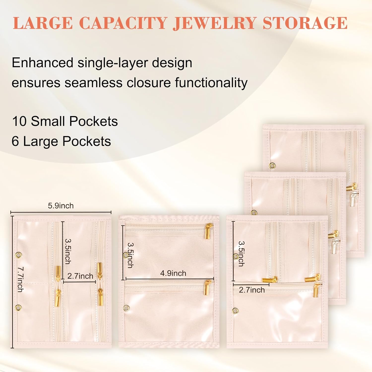 Travel Jewelry Organizer - Imitation Leather Travel Jewelry Case with Adjustable Pages, Jewelry Bag for Earrings,Rings,Necklaces,Bracelets-Perfect,Waterproof, Ideal for Trips & Gifts (Off-white) - Image 3