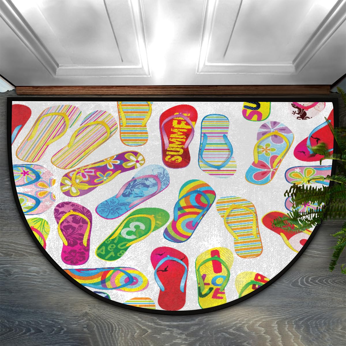 NTMANON Flip Flops Half Round Door Mats for Inside Entry, Half Circle Doormat Welcome Front Door Mat, Indoor Outdoor Rugs, Non-Slip Floor Mat for