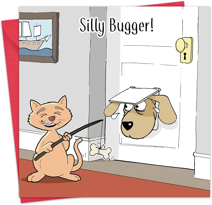 Twizler Carte Humoristique Avec Chat, Chien Et Ballon De Football - Carte Vierge - Carte D'anniversaire - Carte Humoristique - Carte De Félicitations - Carte D'adieu - Carte De Fête Des Pères