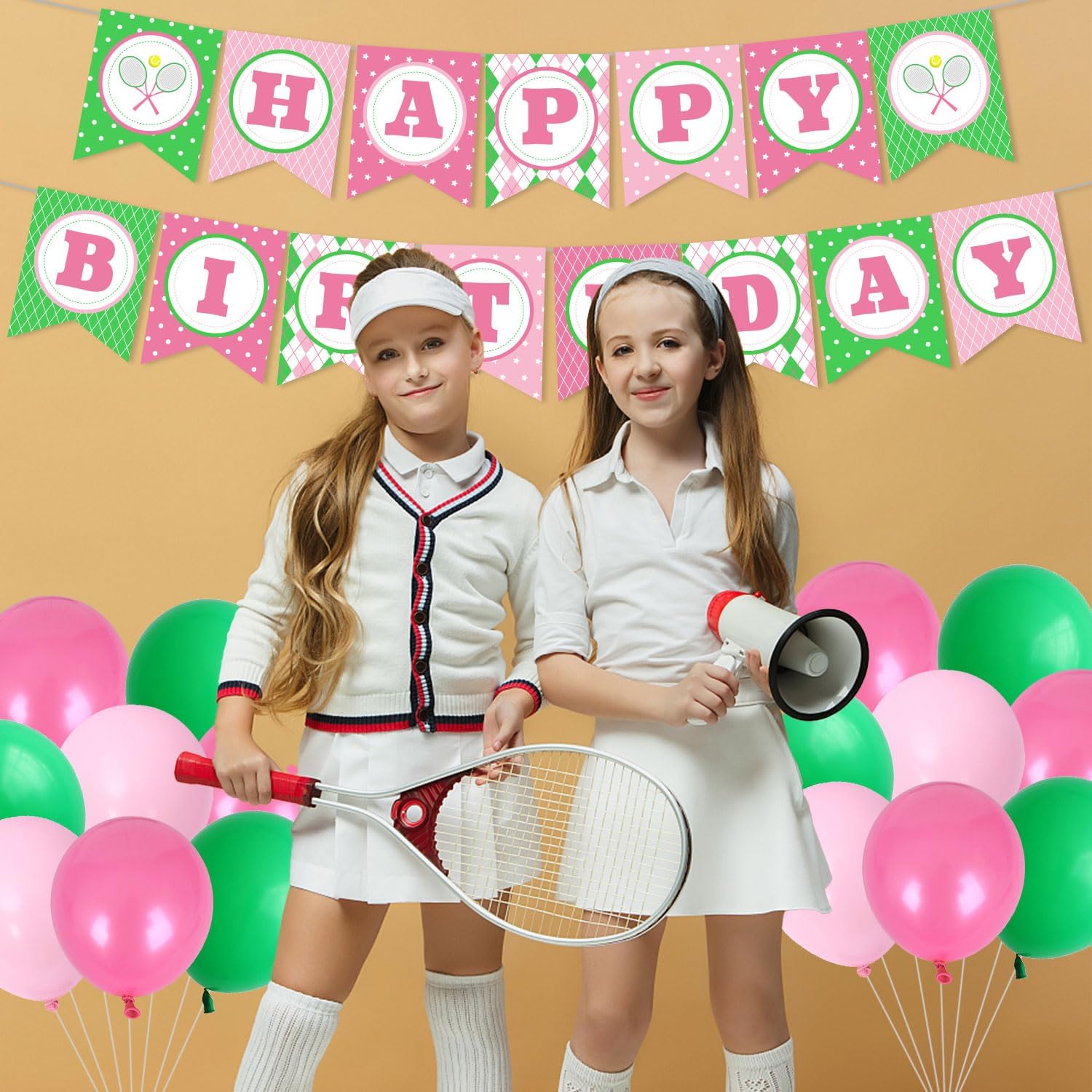 Tennis Themed Birthday Party Decorations Pink Sports Theme Banner Cake Cupcake Topper Supplies Tennis Enthusiast Birthday Party Decorations Tennis Ball Party Decor for Women Girls Adult Kids