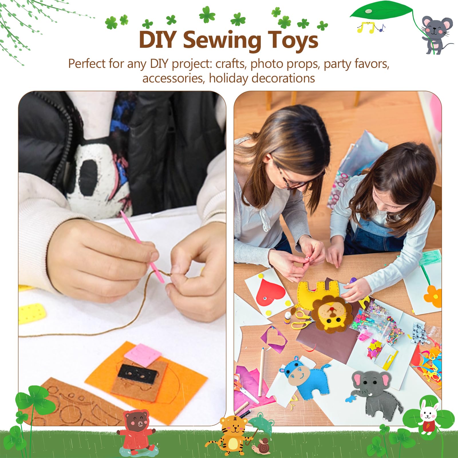 Quiodok 4 Kits Couture En Feutre – Animaux De La Forêt – Bricolage Débutant – Aiguilles Plastique Sécurisées – Enfant 6-12 Ans