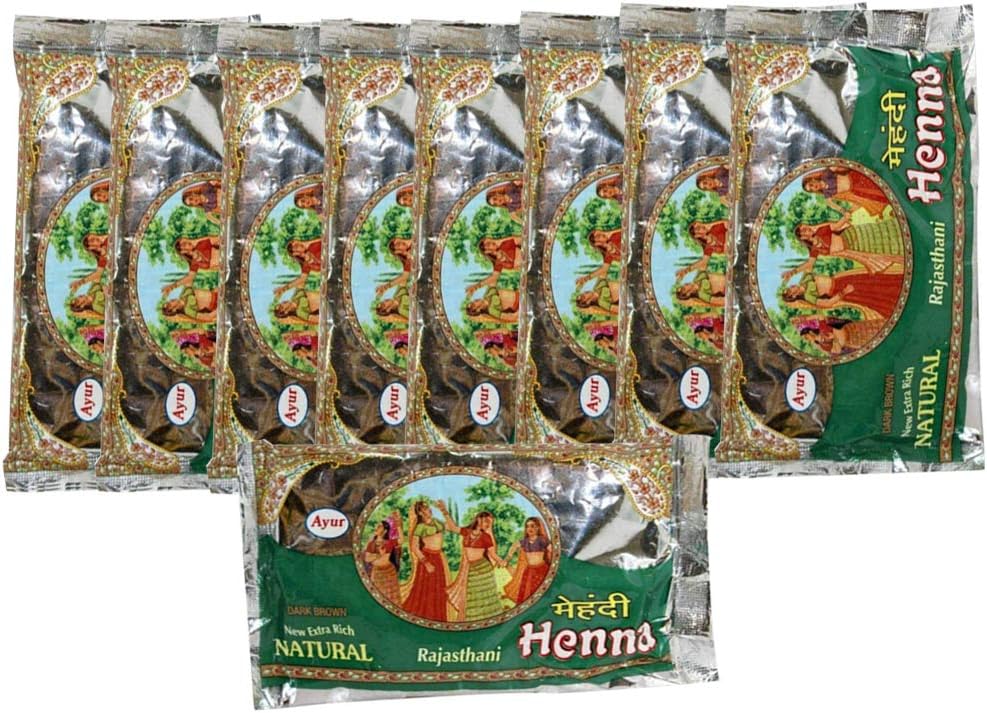 Ayur Herbal Rajasthani Henna Mehndi Powder (Dark Brown) (Pack Of 9), Each 75gm