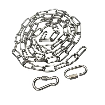 304 Stainless Steel Chain 3/32 in x 5 ft Closed Links Short Chain Heavy Duty with 2 Quick Carabiner Hooks Locking Pulling Towing for Outdoor Fence Gate Pet Dogs, 1 pcs 2.5mm x150cm