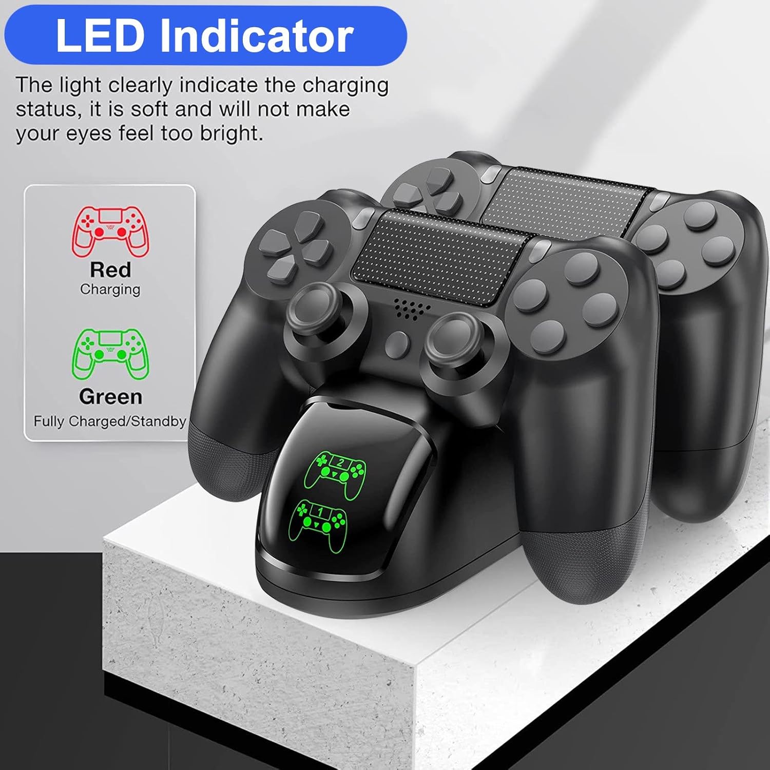 Controller Charger Dock Station for PS4 Controller Charger Station for PS4, PS4 Pro Slim Remote Charging Station with Fast-Charging Port, Replacement for PS4 Controller Charger