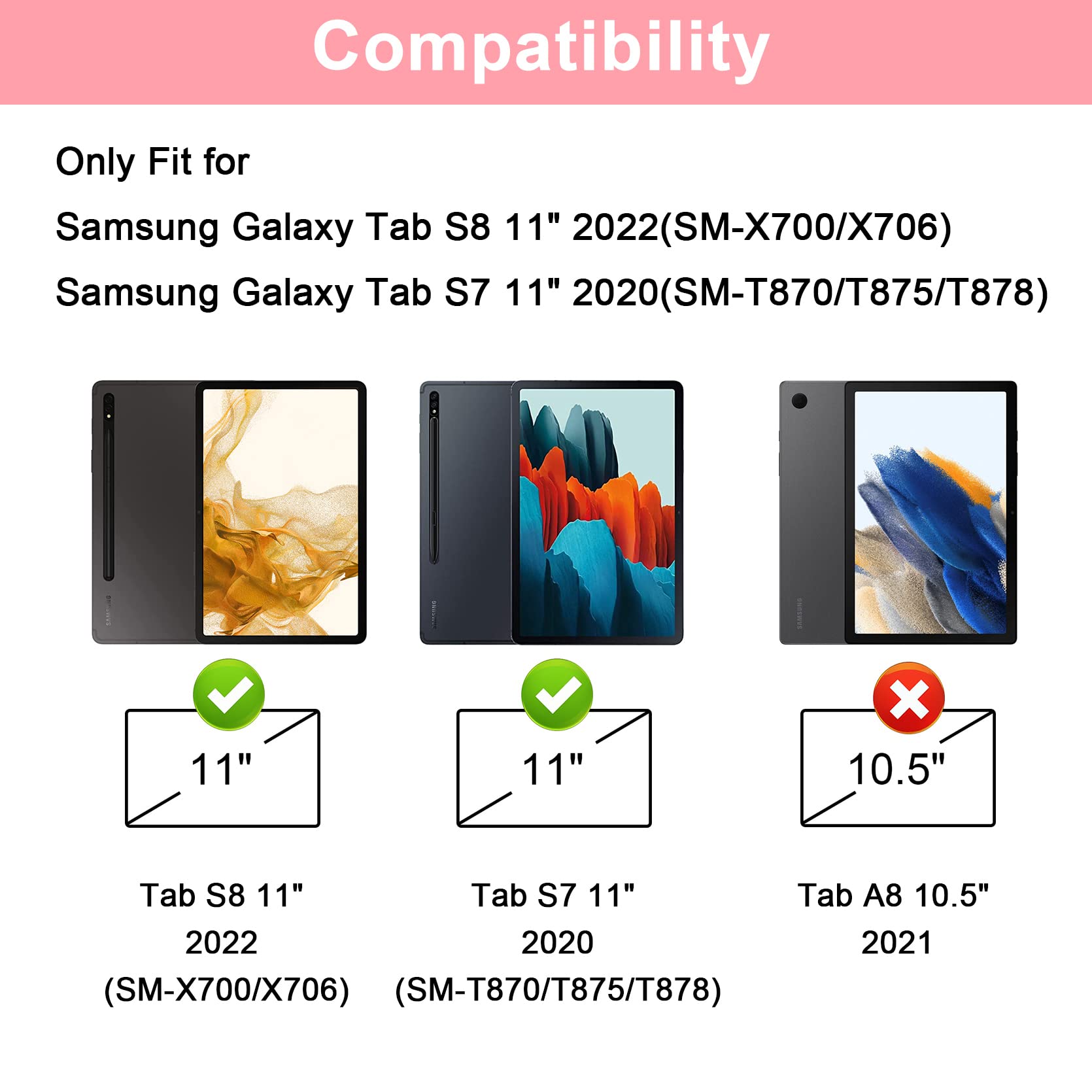 SOPPY Custodia per Tastiera Samsung Galaxy Tab S8 S7, Layout UK, Custodia Sottile con Tastiera Staccabile per Galaxy Tab S8 (SM-X700/X706 2022), Tab S7 (SM-T870/T875/T876 2020) da 11", Rosa