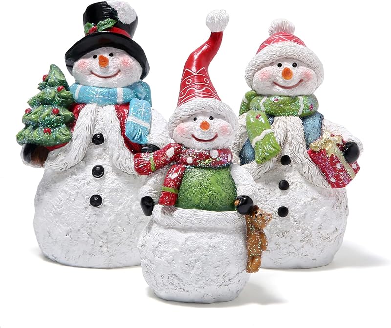 Hodao 3 piezas de decoración familiar de muñeco de nieve de Navidad, figuras de muñeco de nieve de Navidad, decoración de invierno, figuras hechas a mano para decoración de Navidad, regalo, decoración del hogar de fiesta de Navidad (familia)