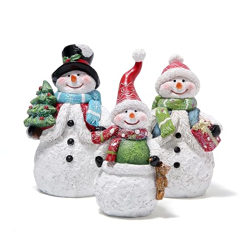 Hodao 3 PCS Christmas Snowman Family Decorations Xmas Snowman Figurines