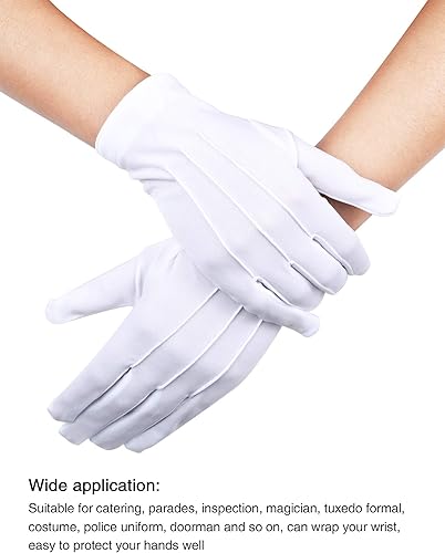 Miniatura 4 de SATINIOR 12 pares de guantes uniformes blancos y negros para hombres y mujeres, guantes de disfraz de desfile para policía, funeral, guardia formal