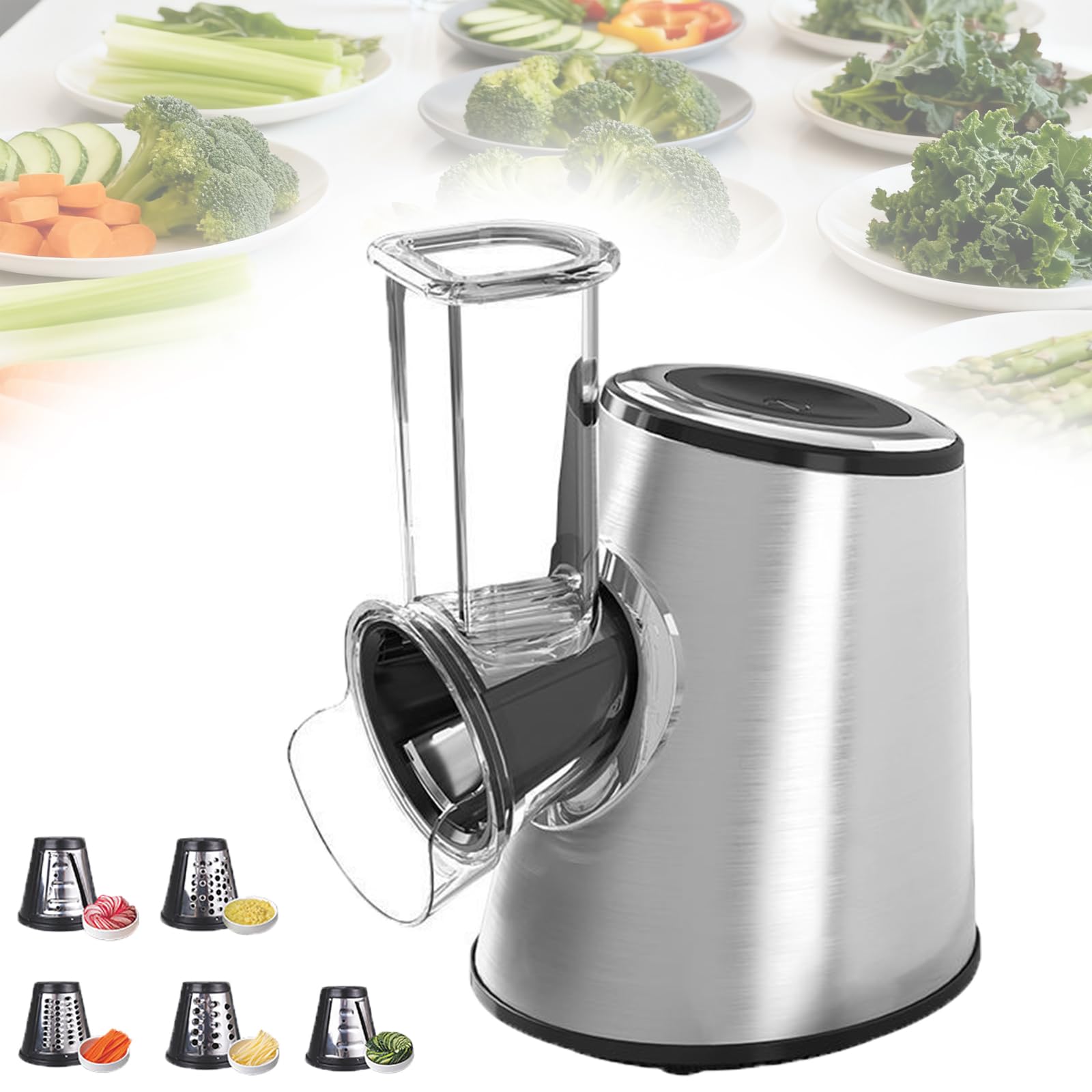 Yxyljoz Salad Shooter Electric Slicer/Shredder With 5 Stainless Steel Blades,Large Diameter 3.5 In,Easy To Clean,One-Click Operation, Bottom For Vegetables,Fruits,Cheese