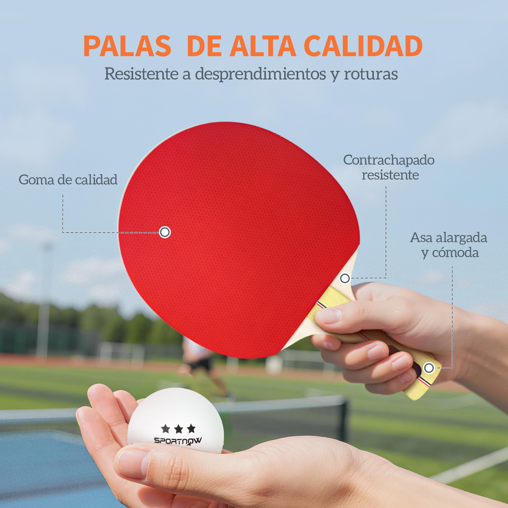 SPORTNOW Palas de Ping Pong, Juego de Tenis de Mesa Portátil, con 4 Raquetas de Ping Pong, 8 Pelotas y Estuche de Transporte, para Principiantes, Expertos, Interior y Exterior Rojo
