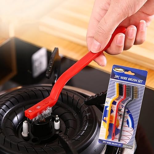 Miniatura 4 de 3 cepillos de alambre (acero inoxidable/latón/nailon), cepillo de limpieza de cocina con mango curvo, cepillo de limpieza para el hogar, cocina,