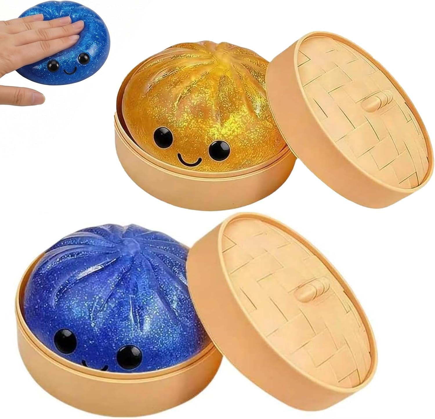 2 Packs Dumpling Squishies, Colorful Glitter Dumpling Squishy Fidget Toy with Beads, Dumplings Squizee Toy Stress Relief Sensory Toy Gifts for Kids Adult