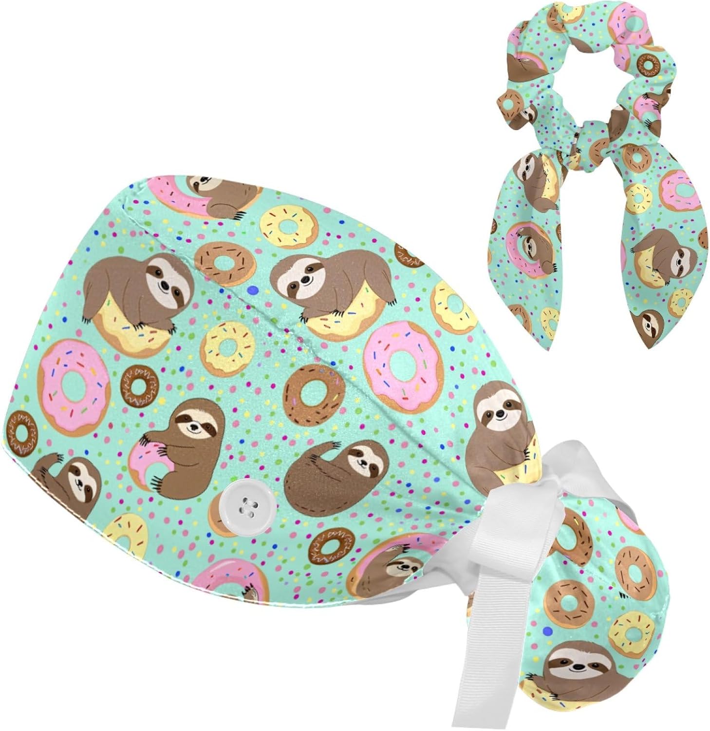 Scrub Caps Women Ponytail, Stylish Printed Surgical Cap with Buttons