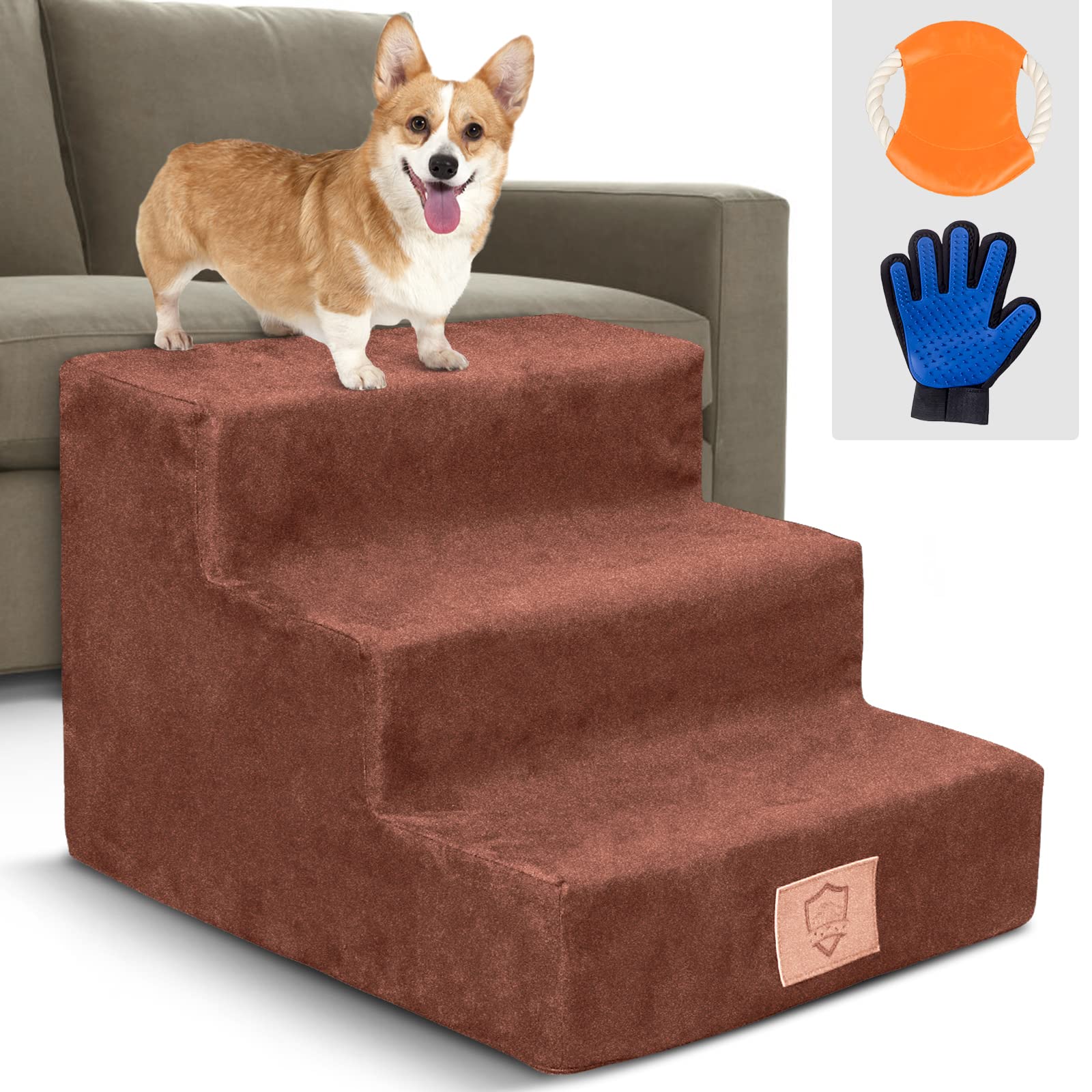 Kphico High Density Foam Pet Stairs,3 Tiers Foam Pet Steps,NonSlip Pet