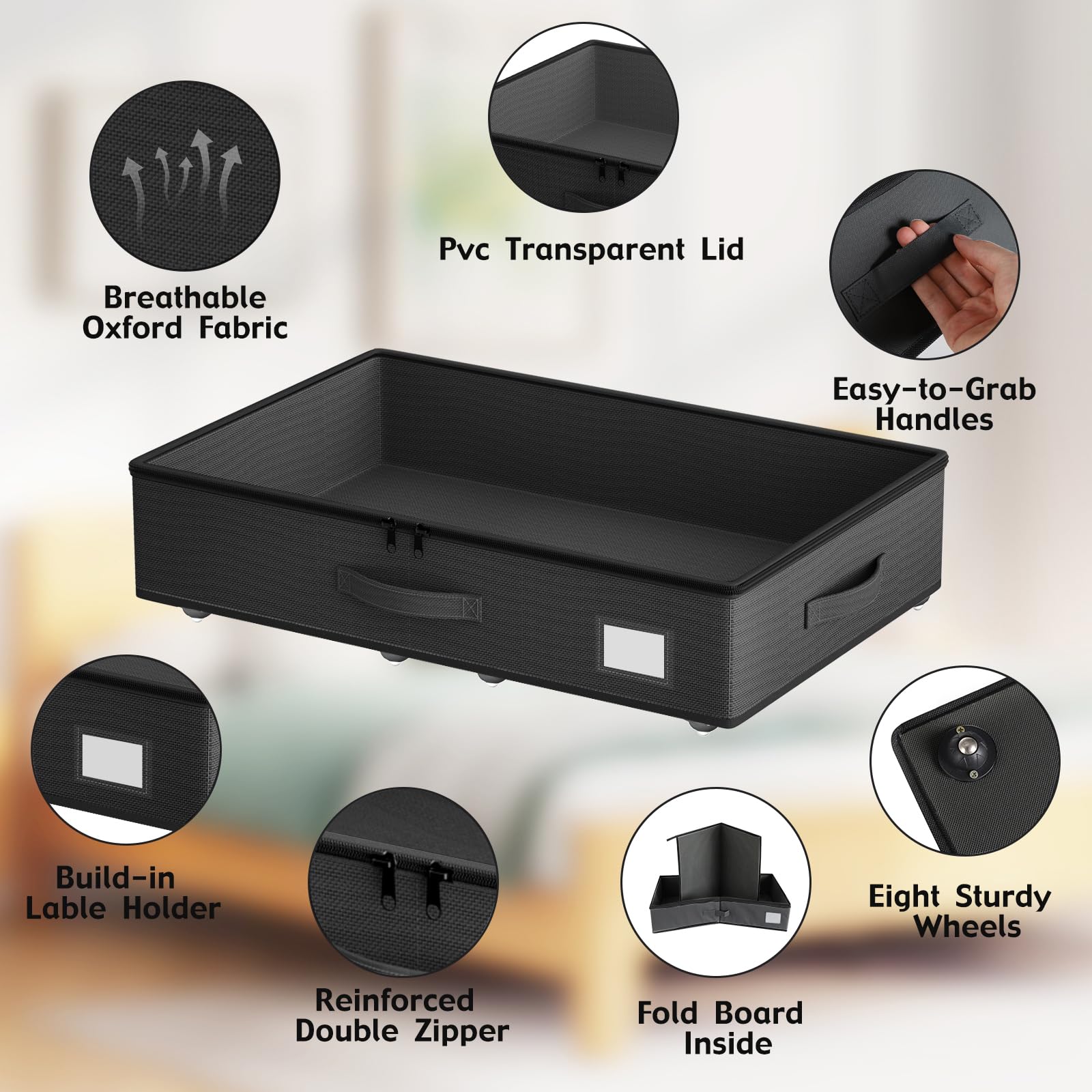 EE-RoomWorld Unterbettkommode mit Rollen, kein Zusammenbau erforderlich, 14 cm Höhe, Unterbett-Aufbewahrung, niedriges Profil, rollbare Schuhaufbewahrungsbehälter, für Kleidung, Decken