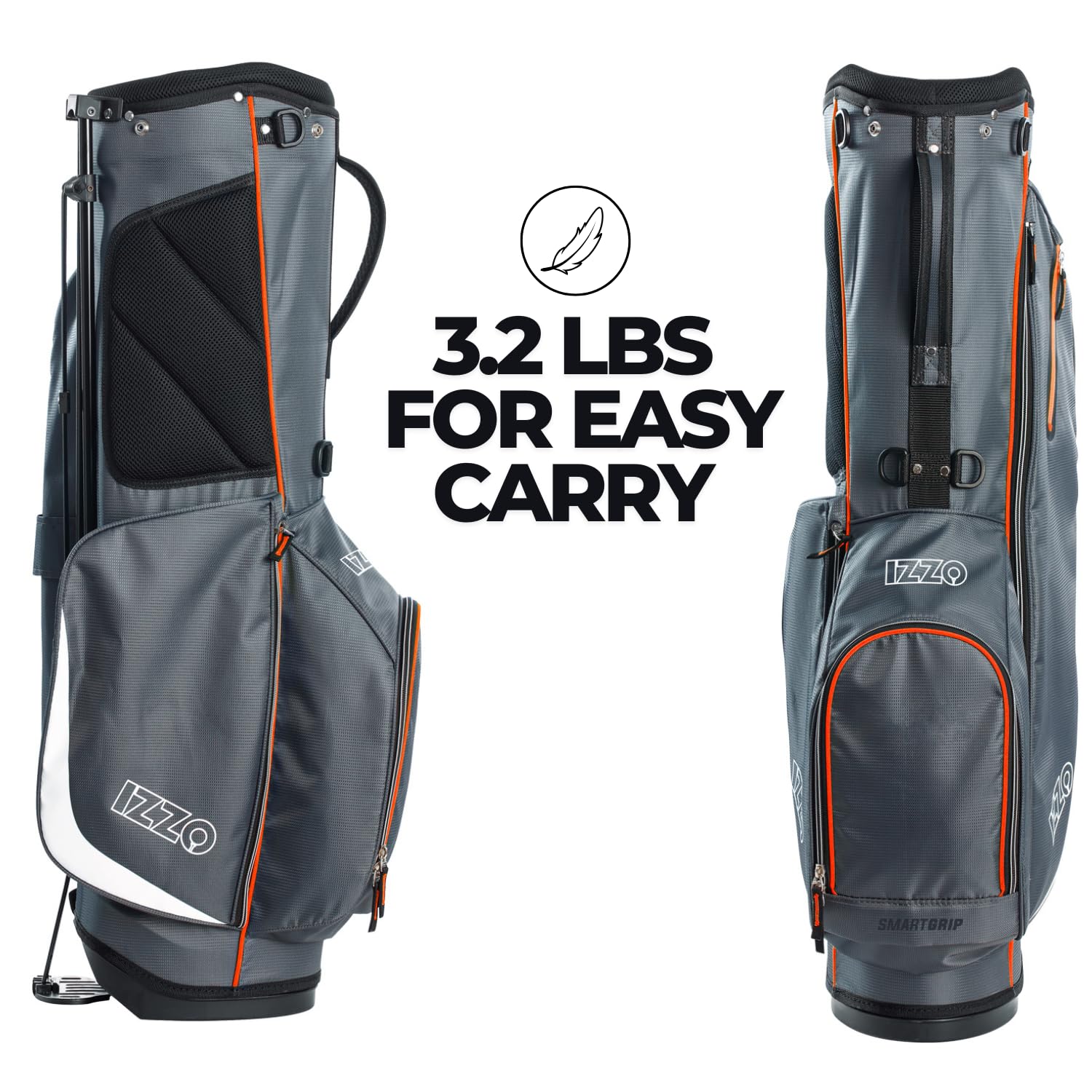 Izzo Golf Ultra-Lite Stand Golf Bag with Dual-Straps & Exclusive Features, Grey/Orange, 3.2 pounds