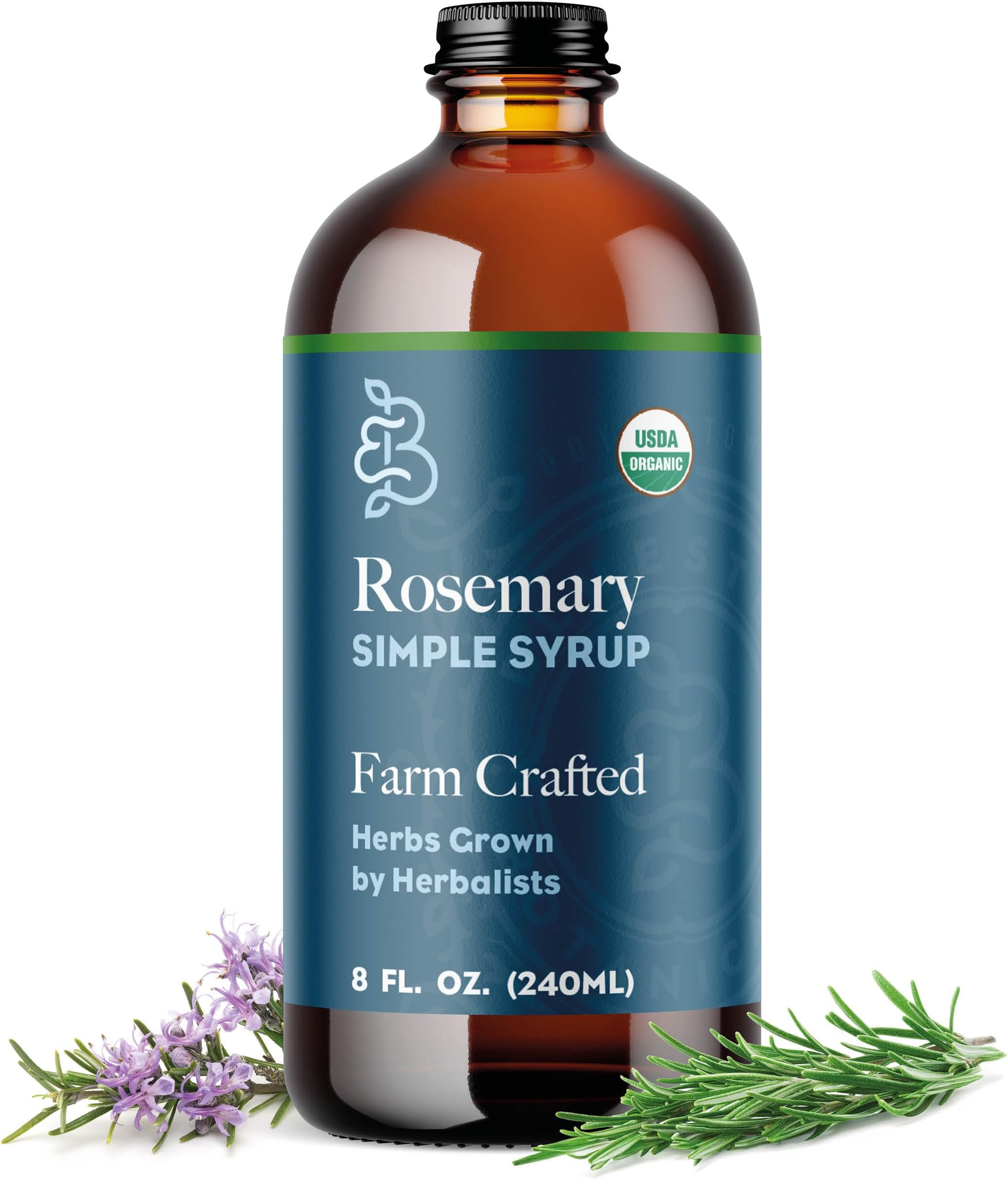 Bluestem Botanicals Organic Rosemary Simple Syrup, 8 oz, Cocktail and Mocktail Mixer for Drinks, Non-Alcoholic