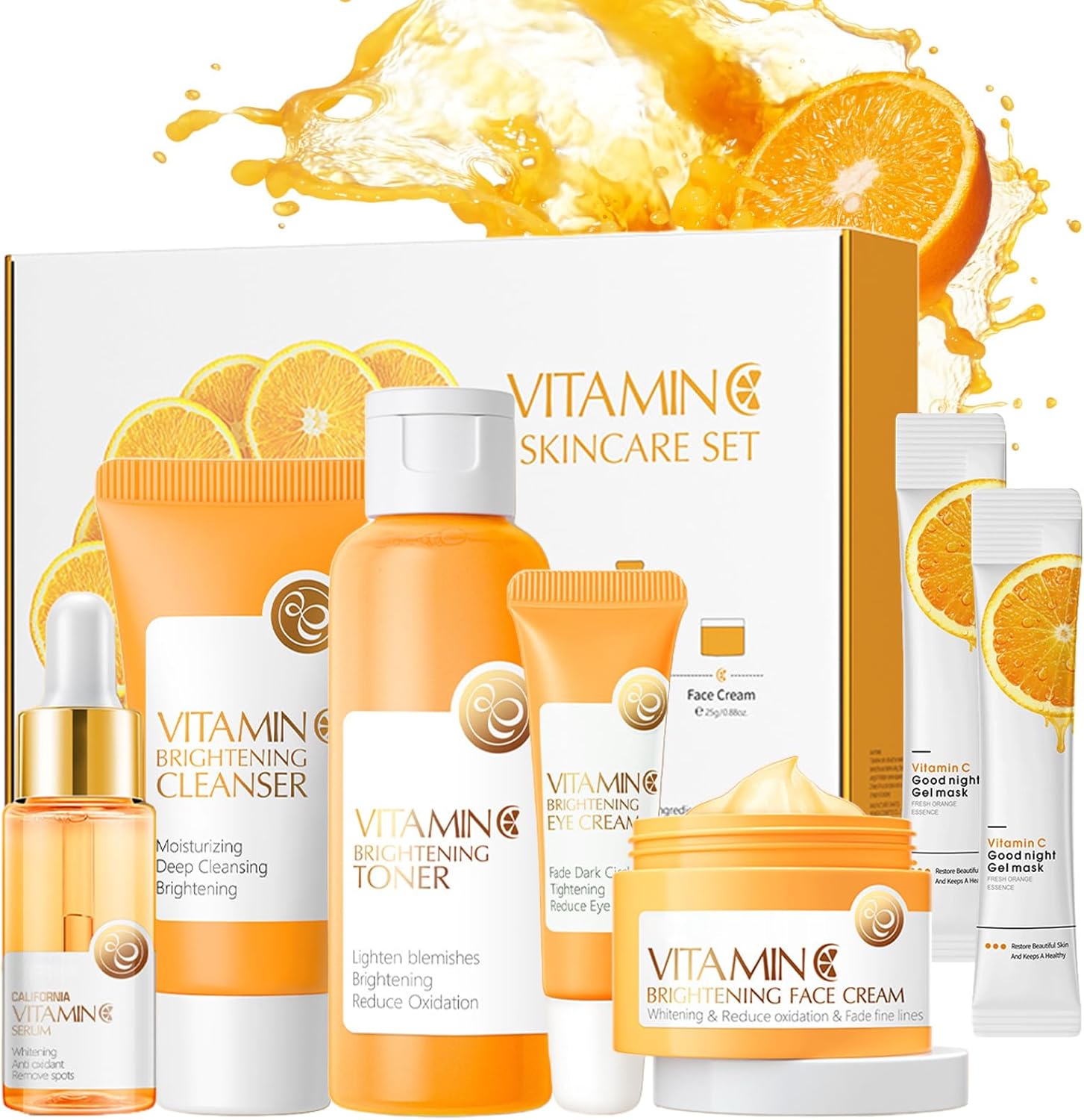 wimony Vitamin C Serum Skin Care Sets for Women Teenage Girls,Facial Kit,Includes Cleanser, Face Serum,Cream,Toner, Eye Cream,Frozen Film- Anti-Aging Daily Skin Care for All Skin Types(7 Pieces)