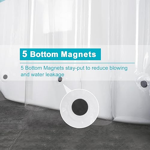 Miniatura 3 de EurCross Cortina de ducha transparente resistente con 5 pesos imanes, impermeable, sin PVC, cortina de ducha de plástico transparente PEVA