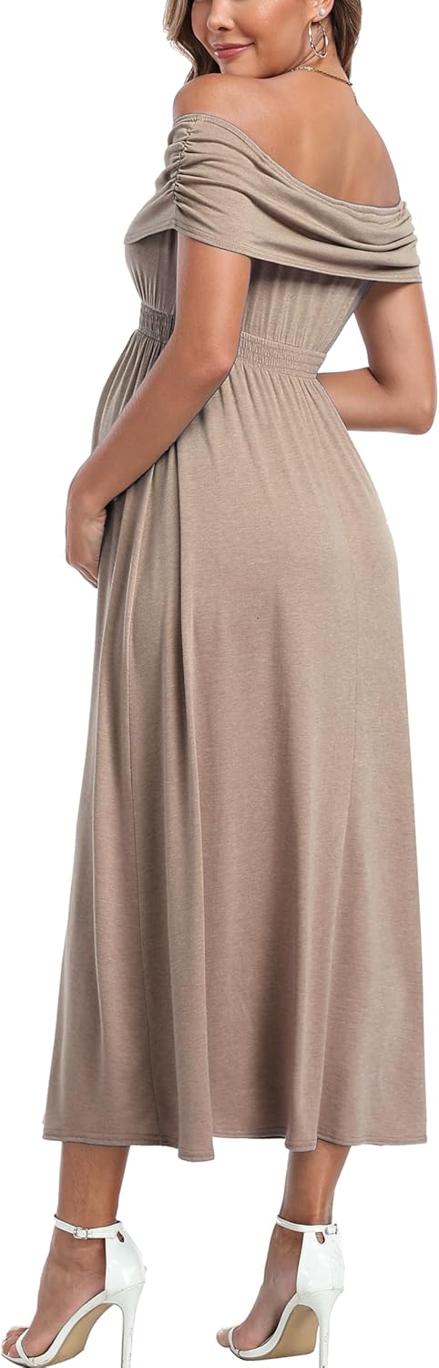 Off The Shoulder Maxi Maternity Dress for Photoshoot Baby Shower Sleeveless Casual Long Dresses - Image 6
