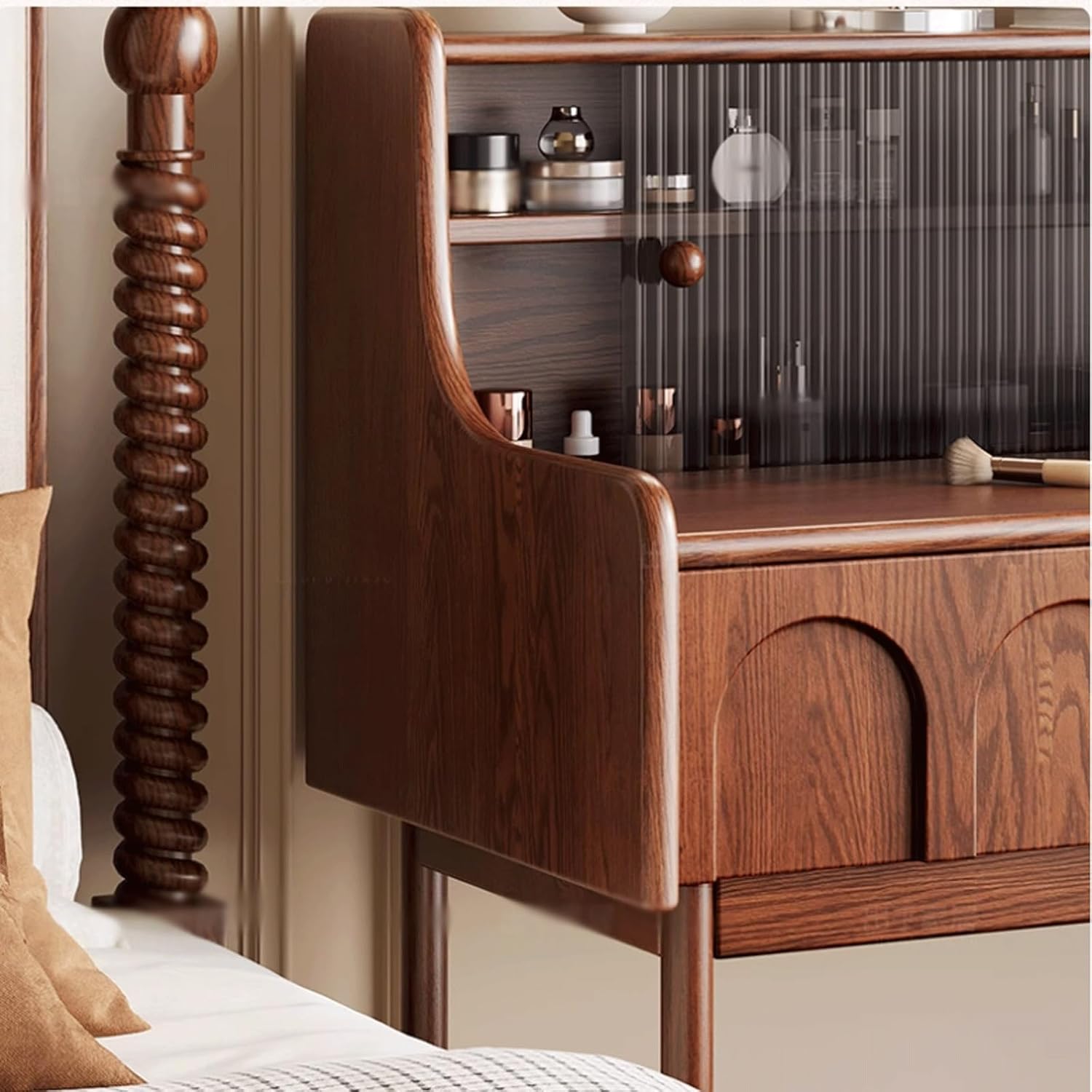 ウッド調ドレッサー・鏡台 引き出し付き ウッド調ドレッサー・鏡台