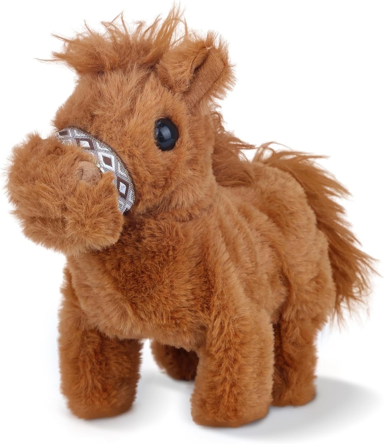 Walking Pony Toy, Interactive Horse Plush Toy Stuffed Animal with Sound Shaking Tail, 7'' Cute Tummy Time Toys Walking Horse Plushie Christmas Birthday Gifts for Toddlers & Kids, Brown