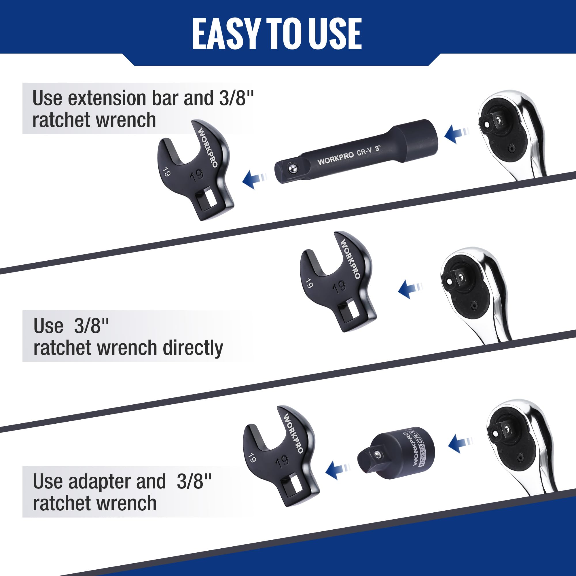 WORKPRO 13-Piece Metric Crowfoot Wrench Set -5