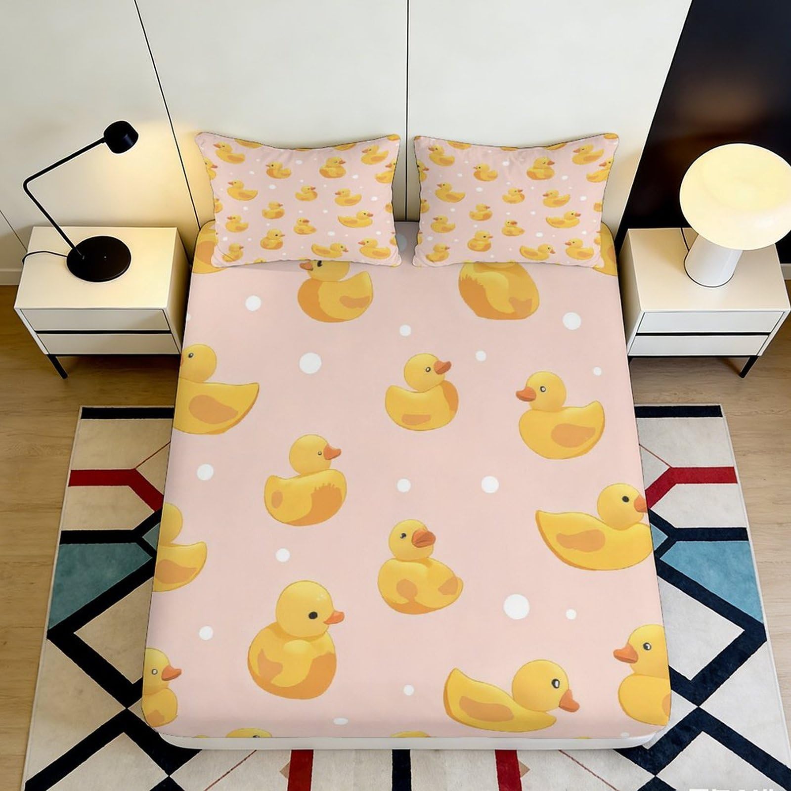 3D Printed Duck Fitted Sheet Microfiber Deep Pocket Non-Slip Kids Bedroom Bedding Duck Mattress Fitted Cover Washable 120x200x25cm