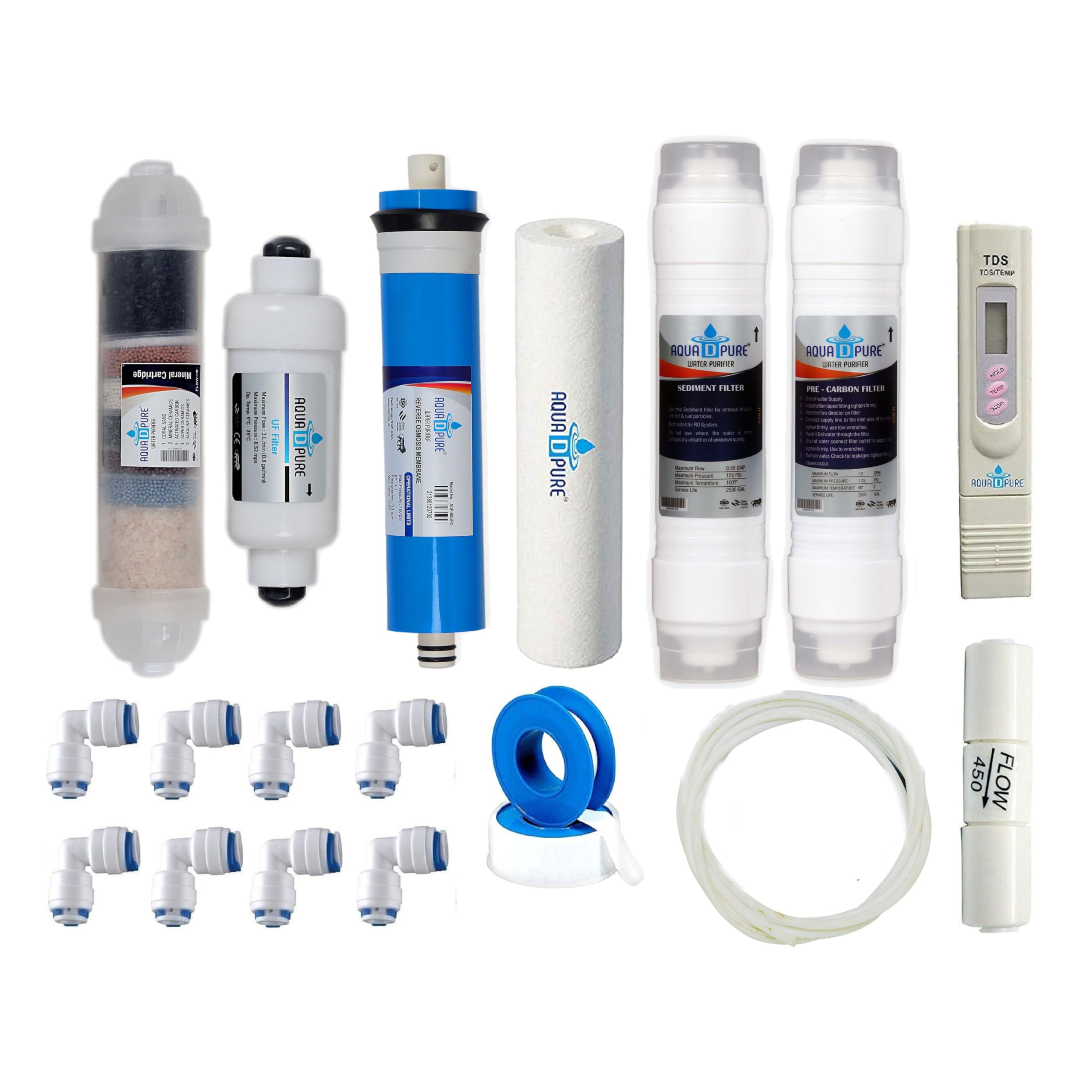 Aquadpure Complete 100 GPD RO Water Purifier Service Kit filter Suitable for All Type of Water Purifier (2 inline)